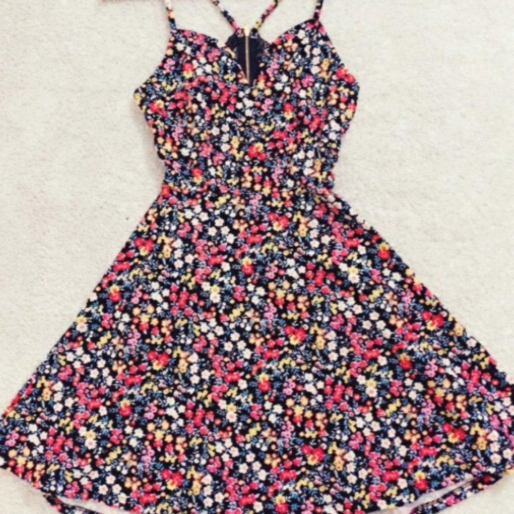 Floral Lace Back Skater Dress Women's Large